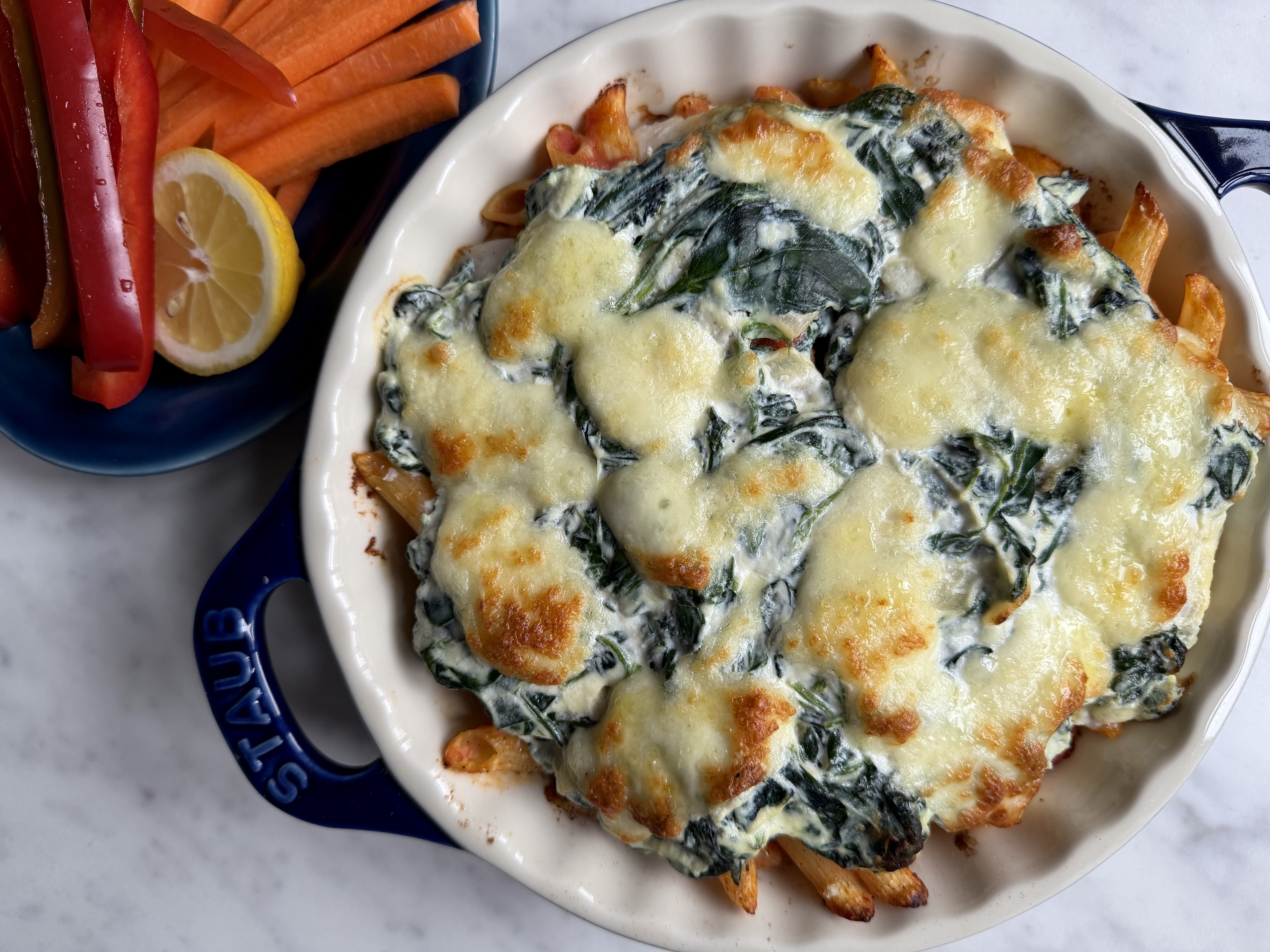 Bagt pasta med kulmule/lange og ricotta og tomatsauce