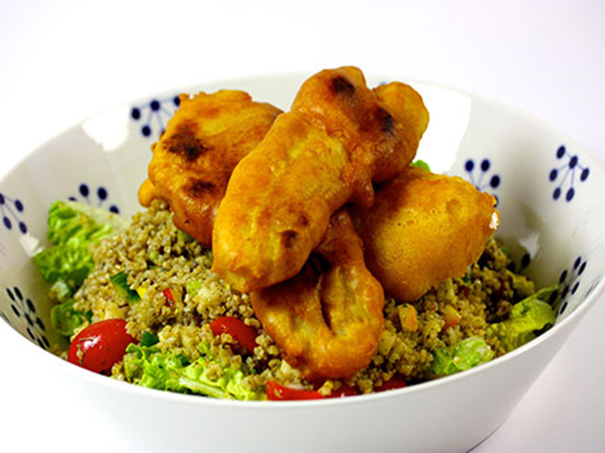 Friteret mørksej med tabbouleh